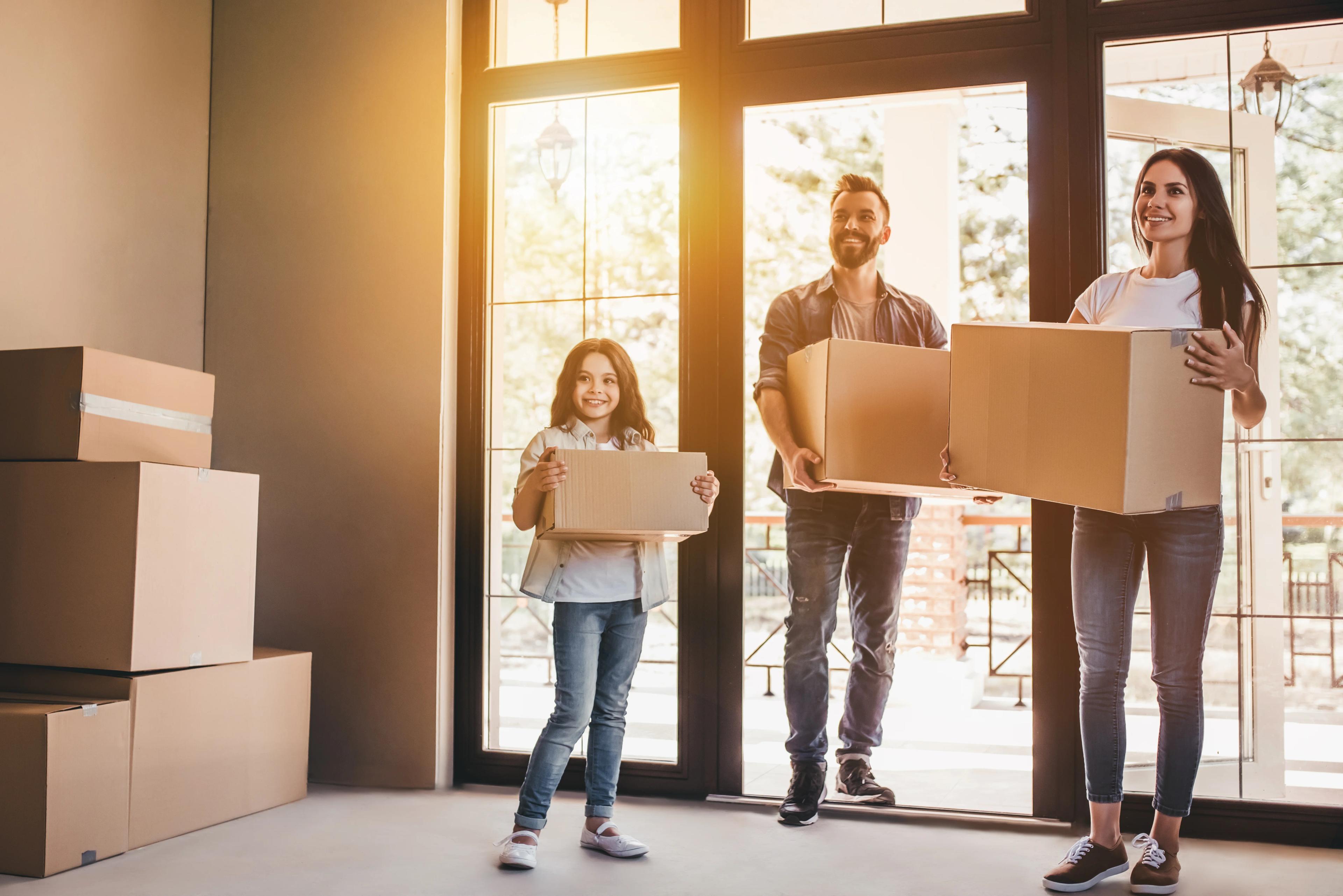 family moving boxes